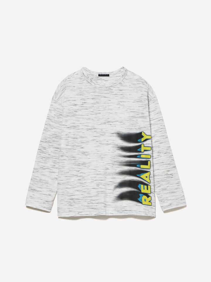 White slub t-shirt with graffiti effect print - boys' long sleeve t-shirts - White | Sisley Young image number 1